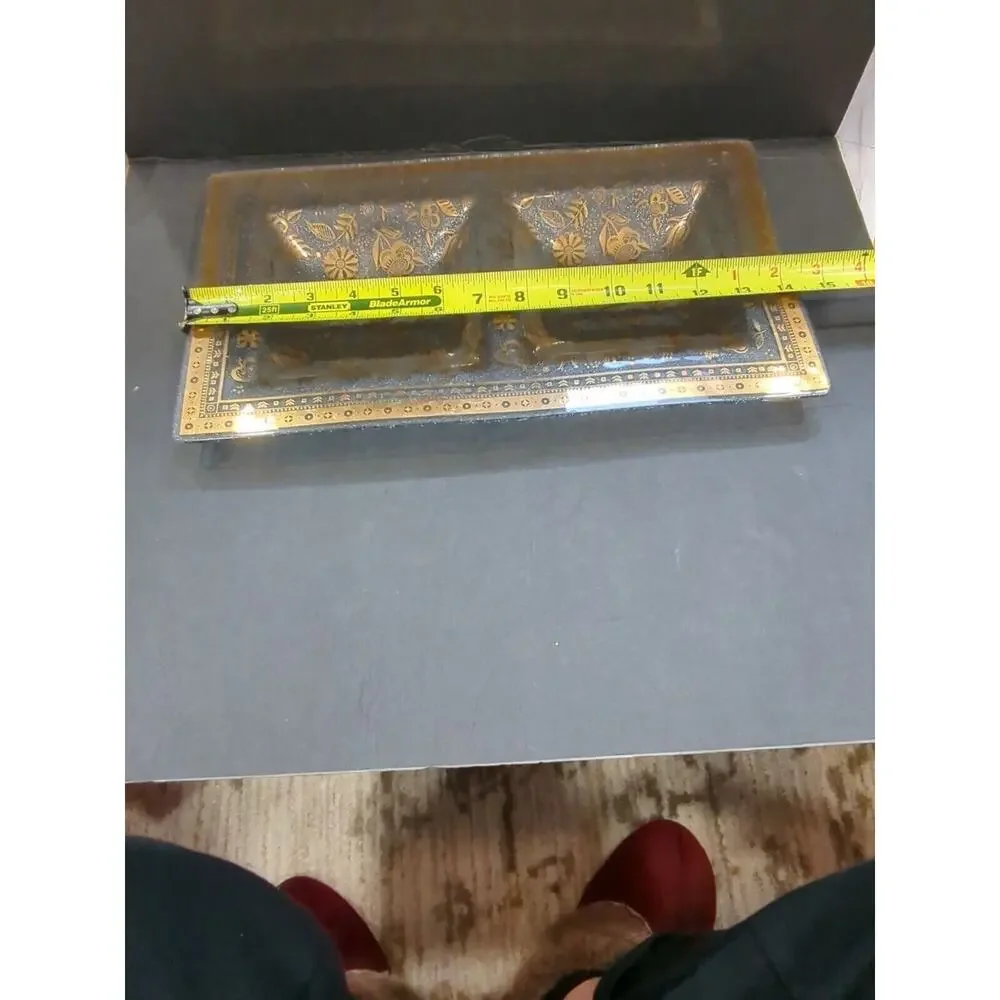 Vintage Mid Century‎ Modern gold floral glass serving tray